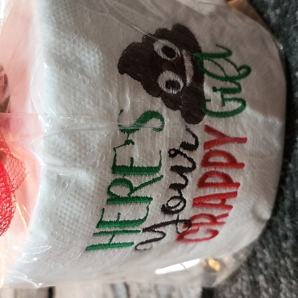 EMBROIDERED TOILET PAPER HERES YOUR CRAPPY GIFT 💩 EMOJI - Picture 5 of 8